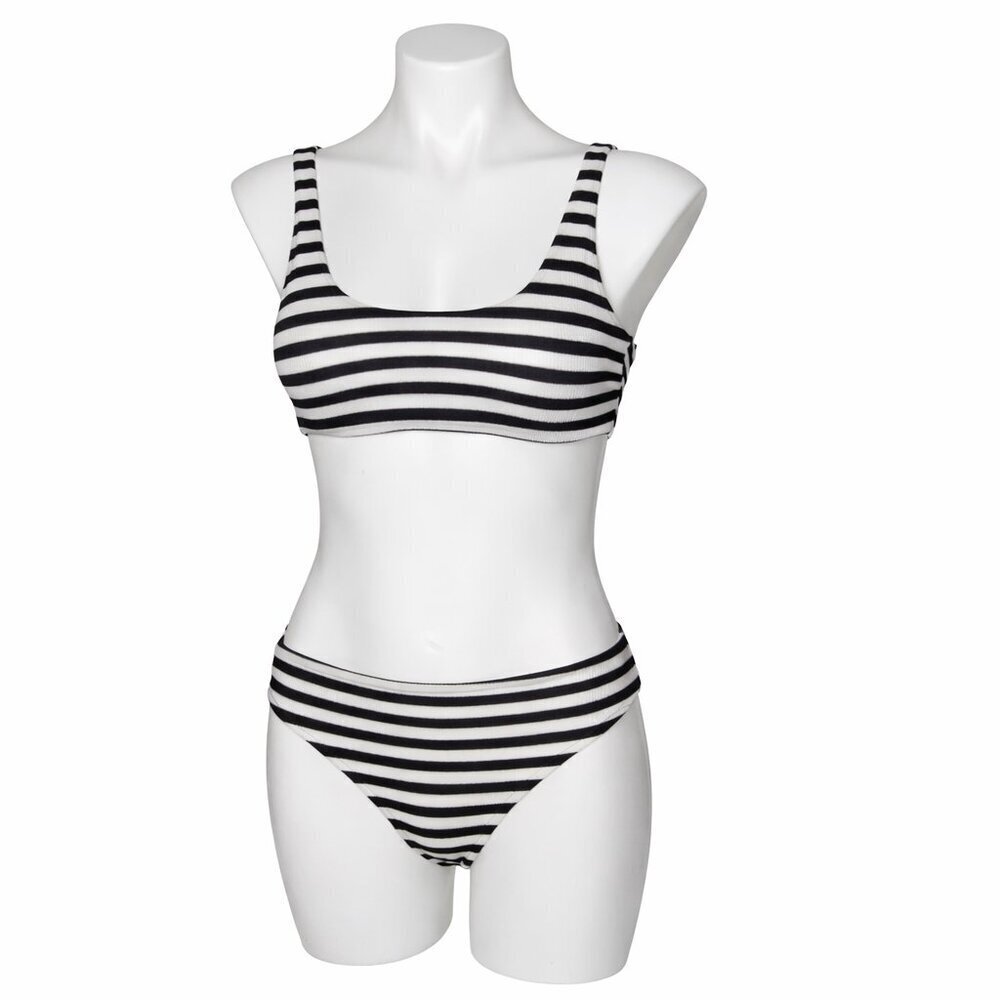 HEAT SWIMWEAR 2-piece Black White Stripe Bikini Set Top Bottom Size Large